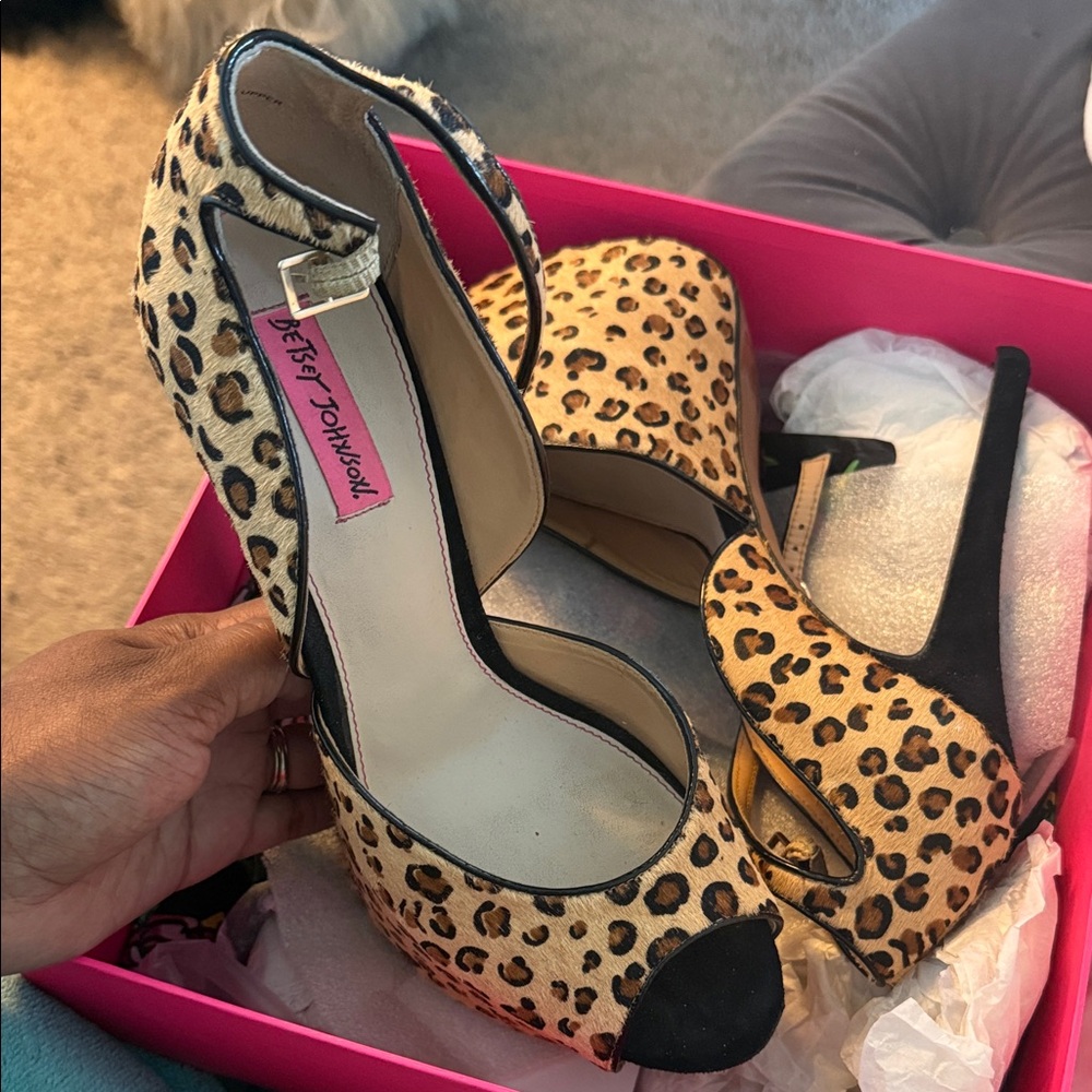 Betsey Johnson Animal Print Peep Toe Heels